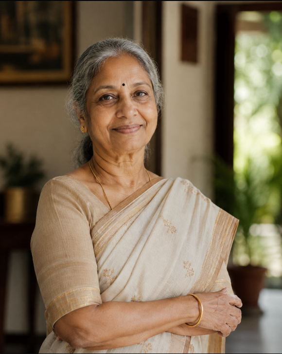 Indian senior woman receiving thoughtful local support at home